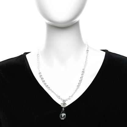 Chanel Crystal Bead CC Drop Necklace Silver 2 of 5