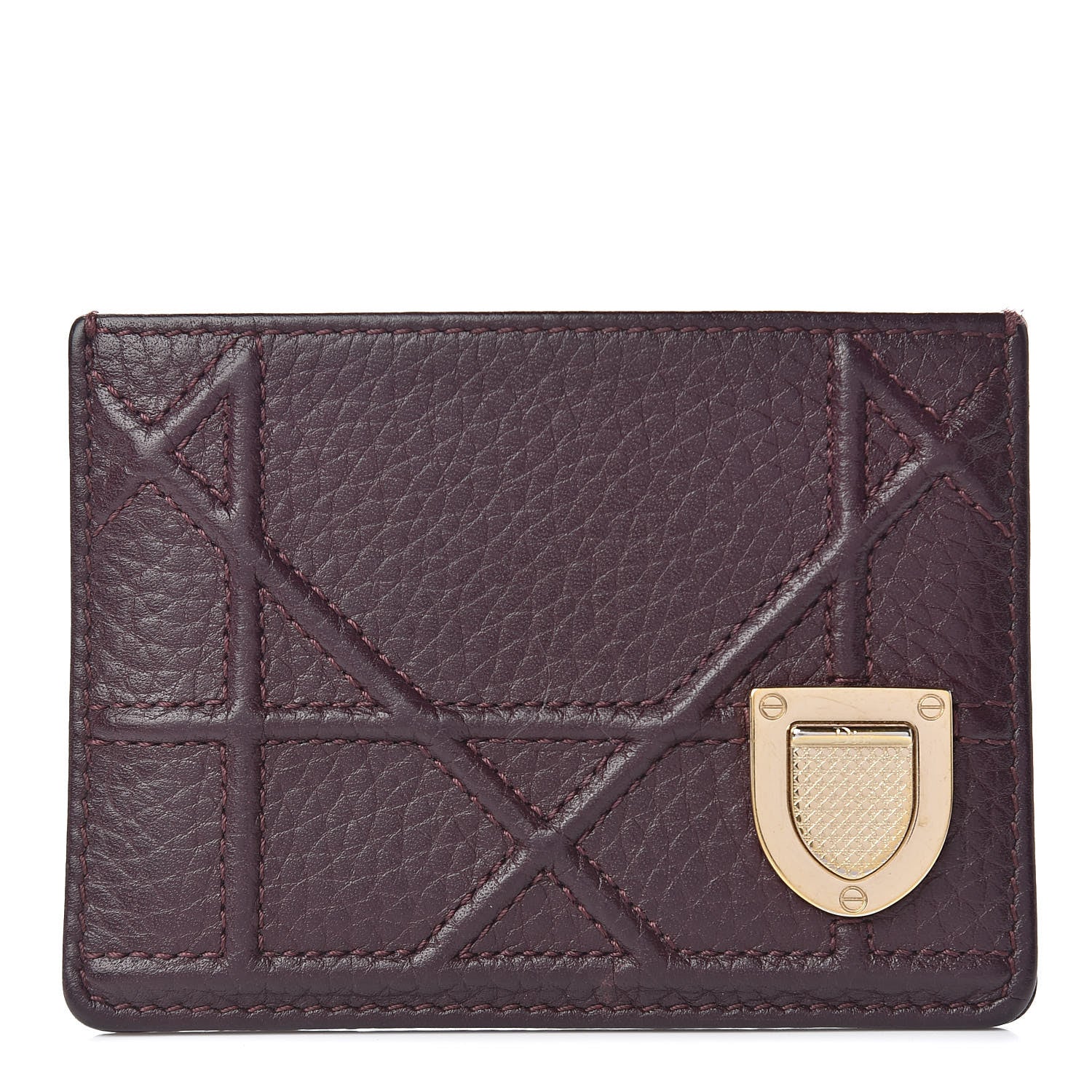 Christian Dior Grained Calfskin Cannage Diorama Card Holder Burgundy 1 of 8