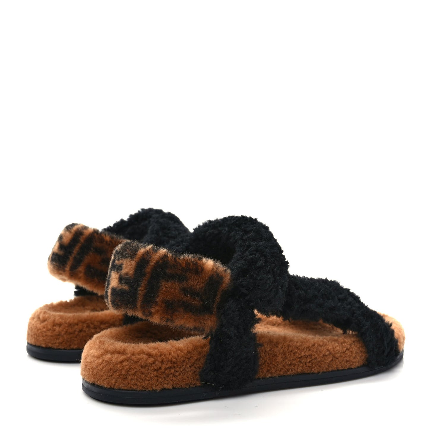 Shearling FF Fendi Feel Sandals 40 Tobacco Black