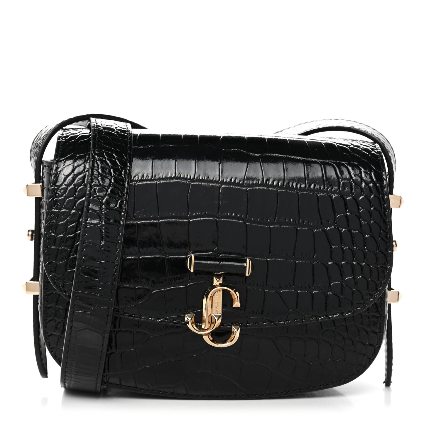 Calfskin Crocodile Embossed JCB Crossbody Bag Black
