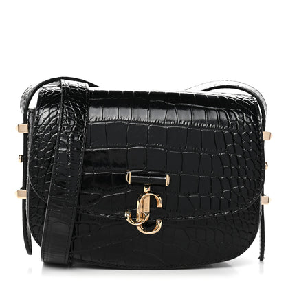 Jimmy Choo Calfskin Crocodile Embossed JCB Crossbody Bag Black 1 of 9