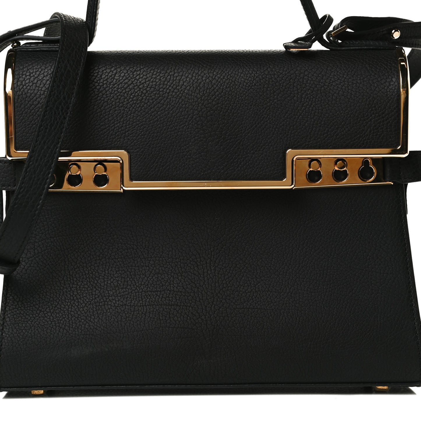 Grained Calfskin MM Metal Frame Tempete Satchel Black