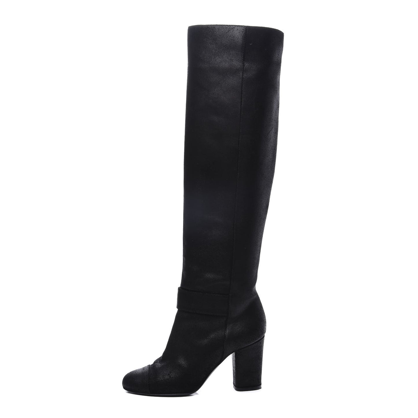 Suede Calfskin CC Knee High Boots 38 Black