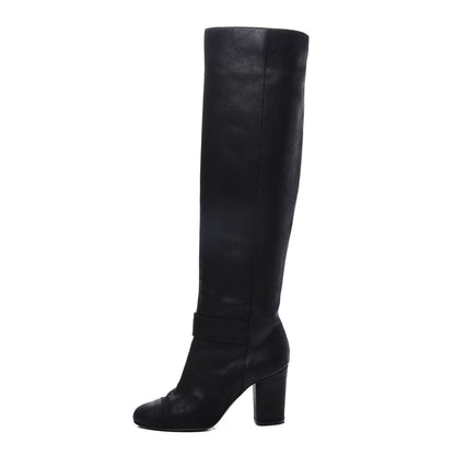 Chanel Suede Calfskin CC Knee High Boots 38 Black 1 of 10