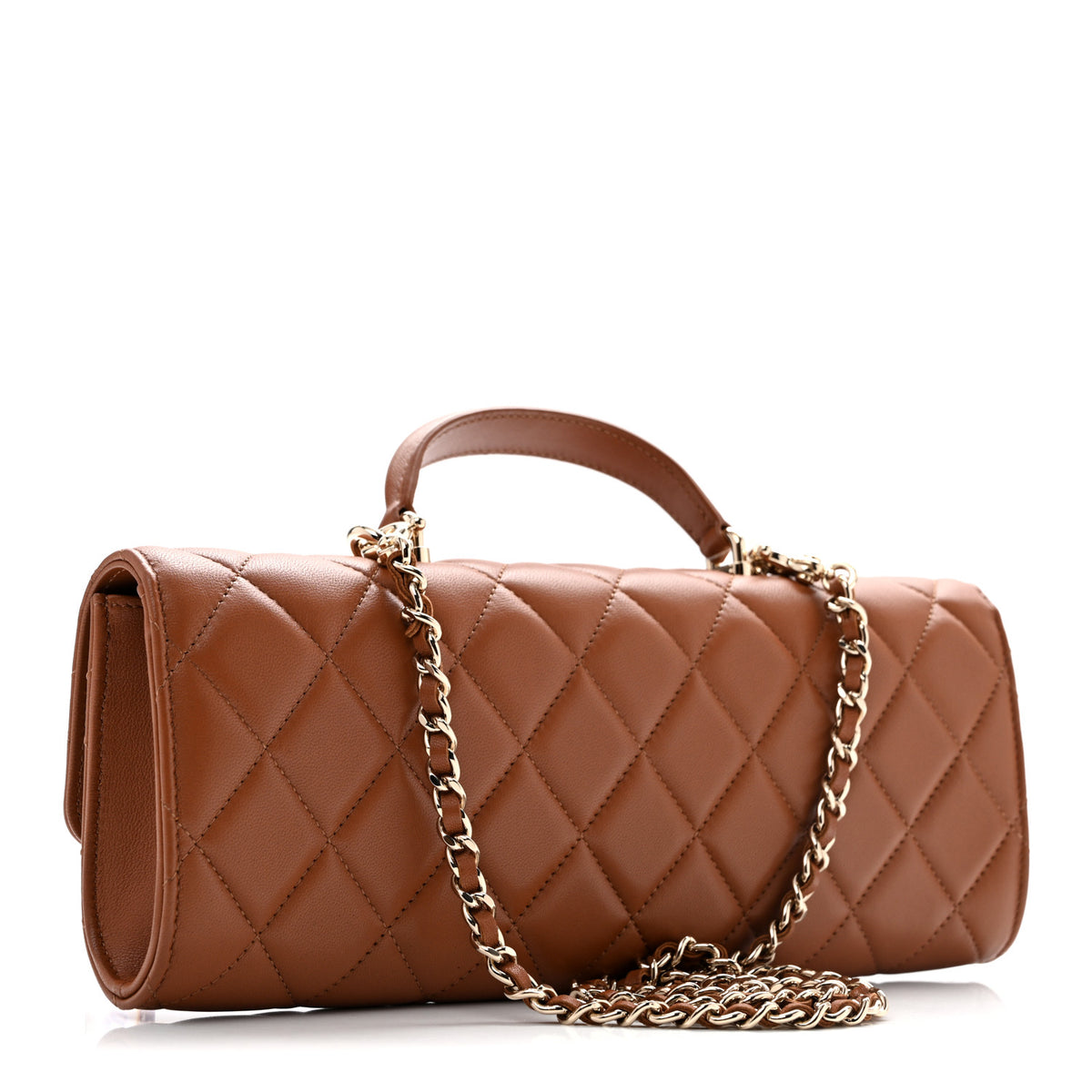 Chanel Lambskin Quilted Top Handle Long Clutch With Chain Camel 5 of 29