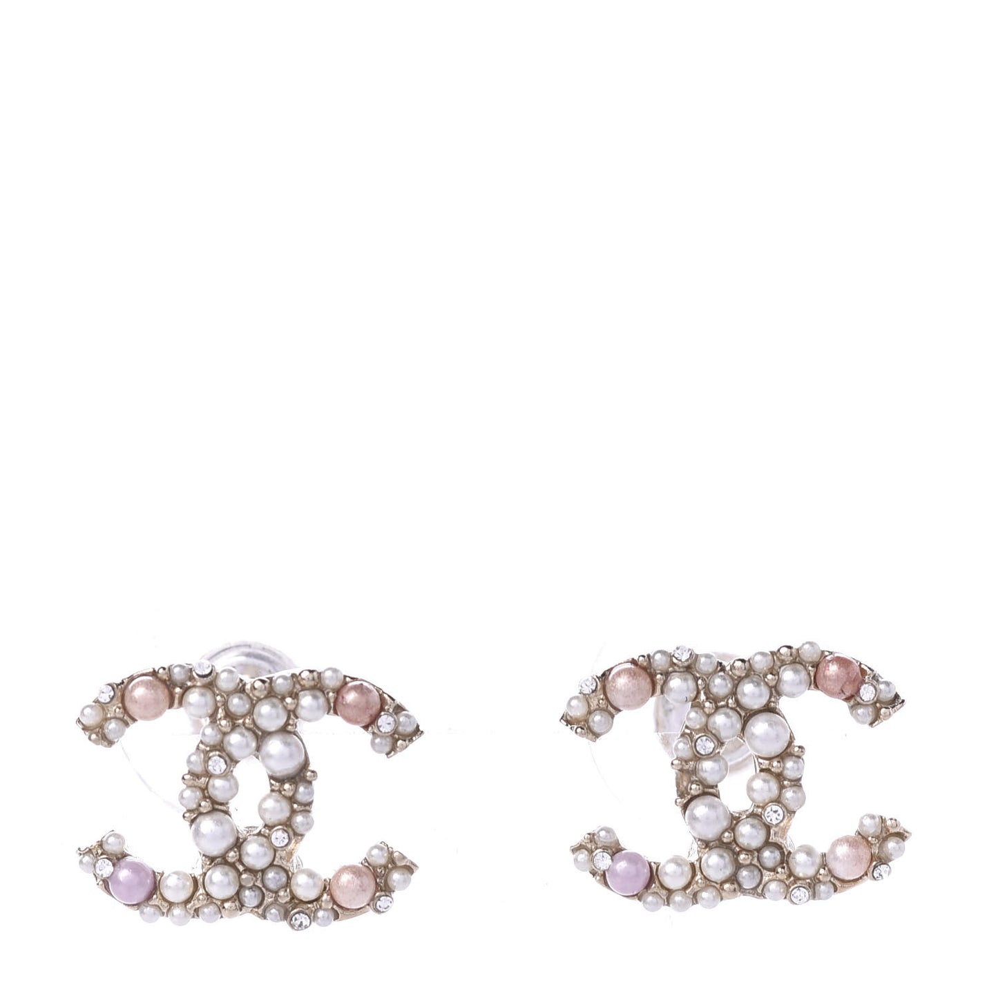 Pearl Crystal CC Charms Stud Earrings Light Gold Pink