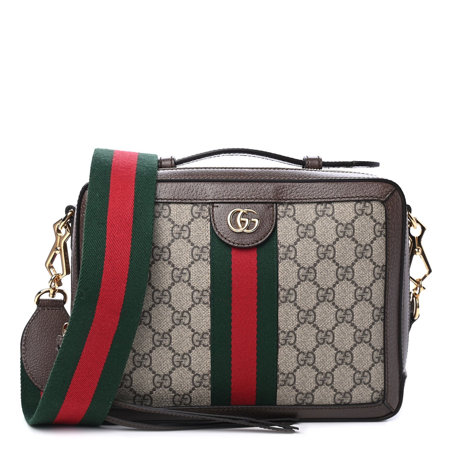 Gucci GG Supreme Monogram Web Small Ophidia Top Handle Shoulder Bag Brown 1 of 4