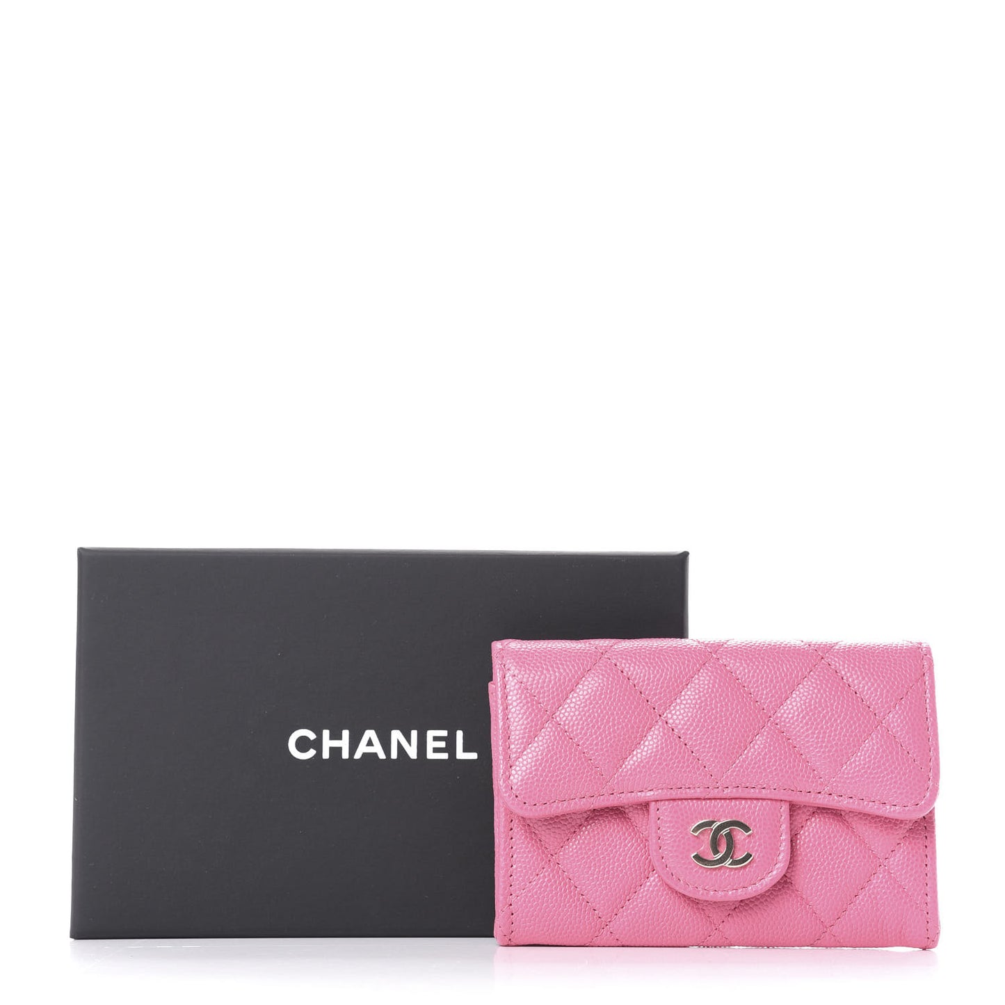 Caviar Quilted Flap Card Holder Wallet Pink