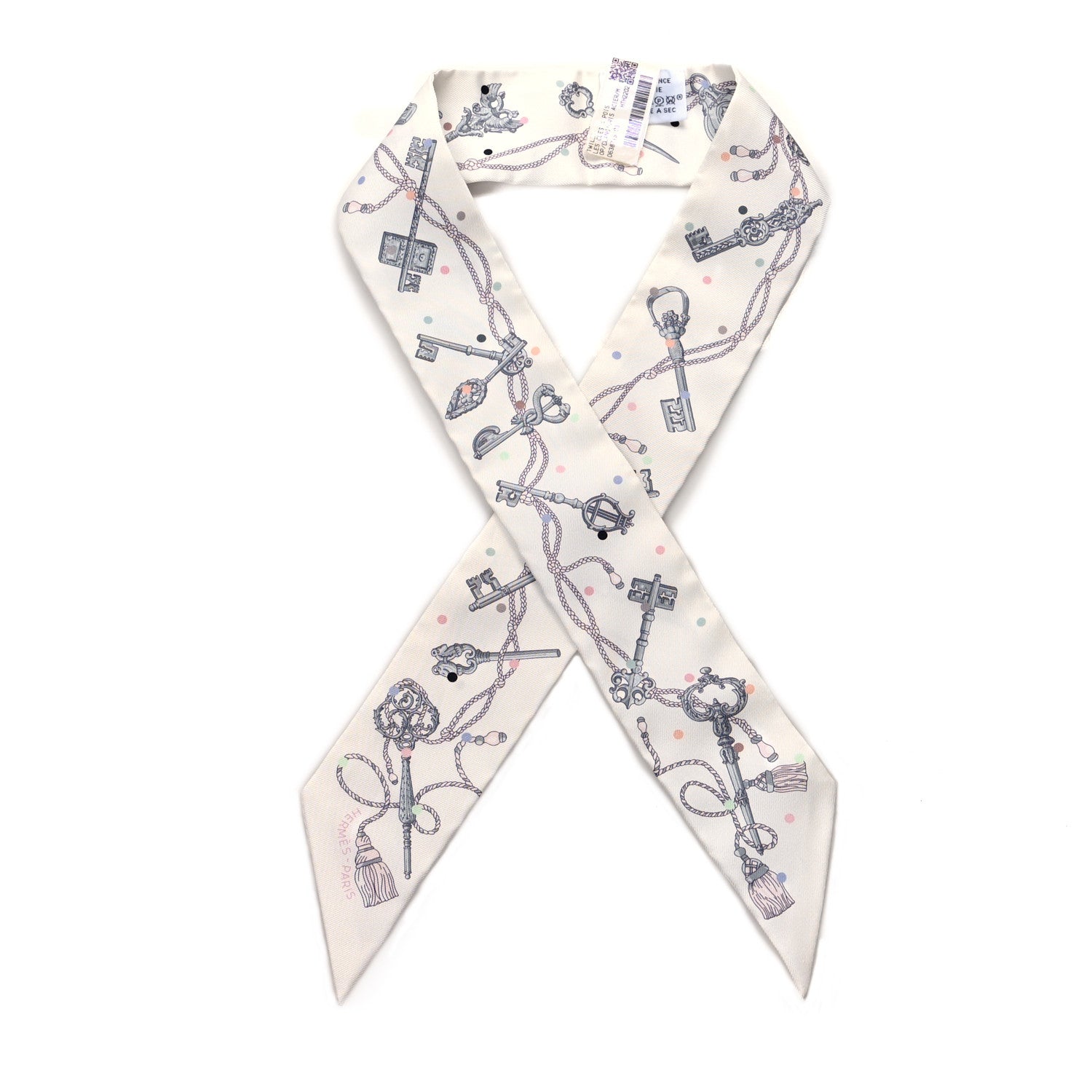 Hermes Silk Les Cles A Pois Twilly White Gris Acier 1 of 4