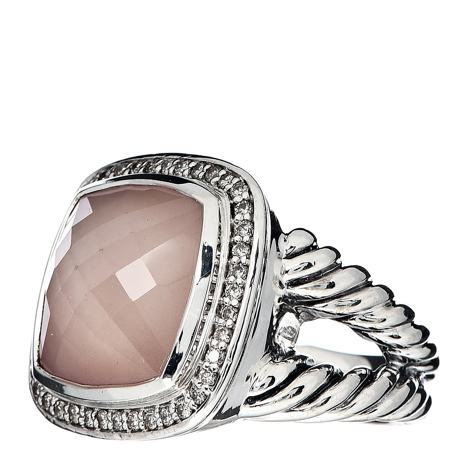 David Yurman Sterling Silver Diamond Rose Quartz 14mm Albion Ring 54 7 3 of 5