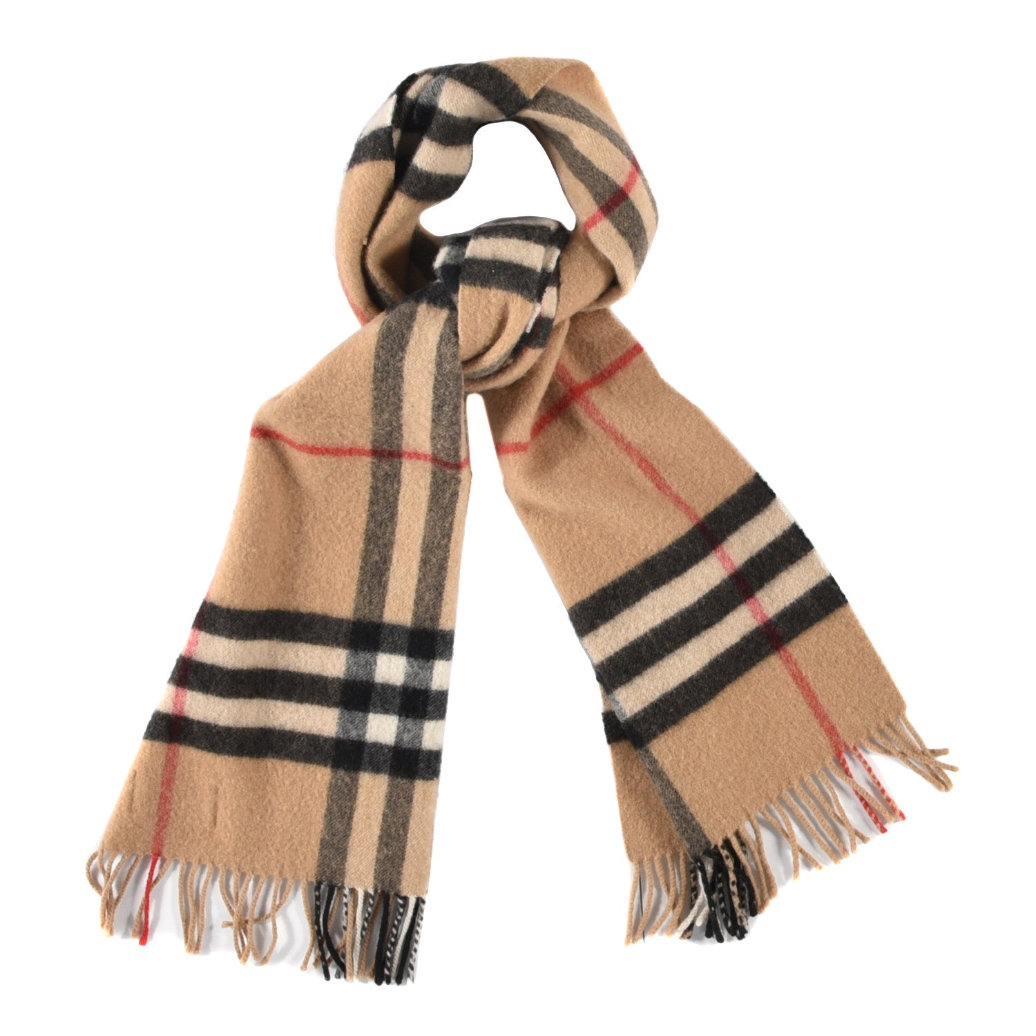 Burberry Cashmere Giant Check Fringe Scarf Camel 1 of 3