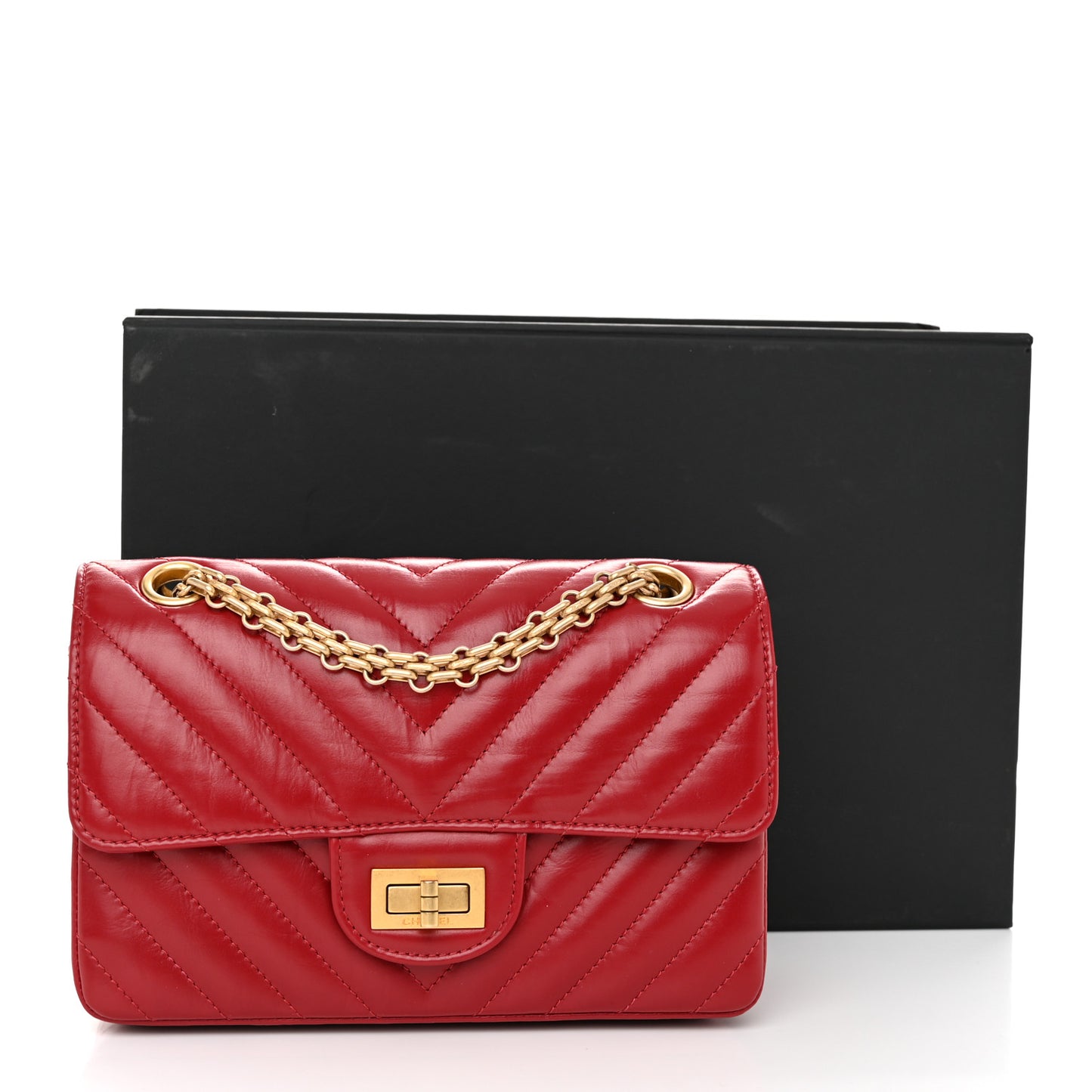 Aged Calfskin Chevron Quilted 2.55 Reissue Mini Flap Dark Red