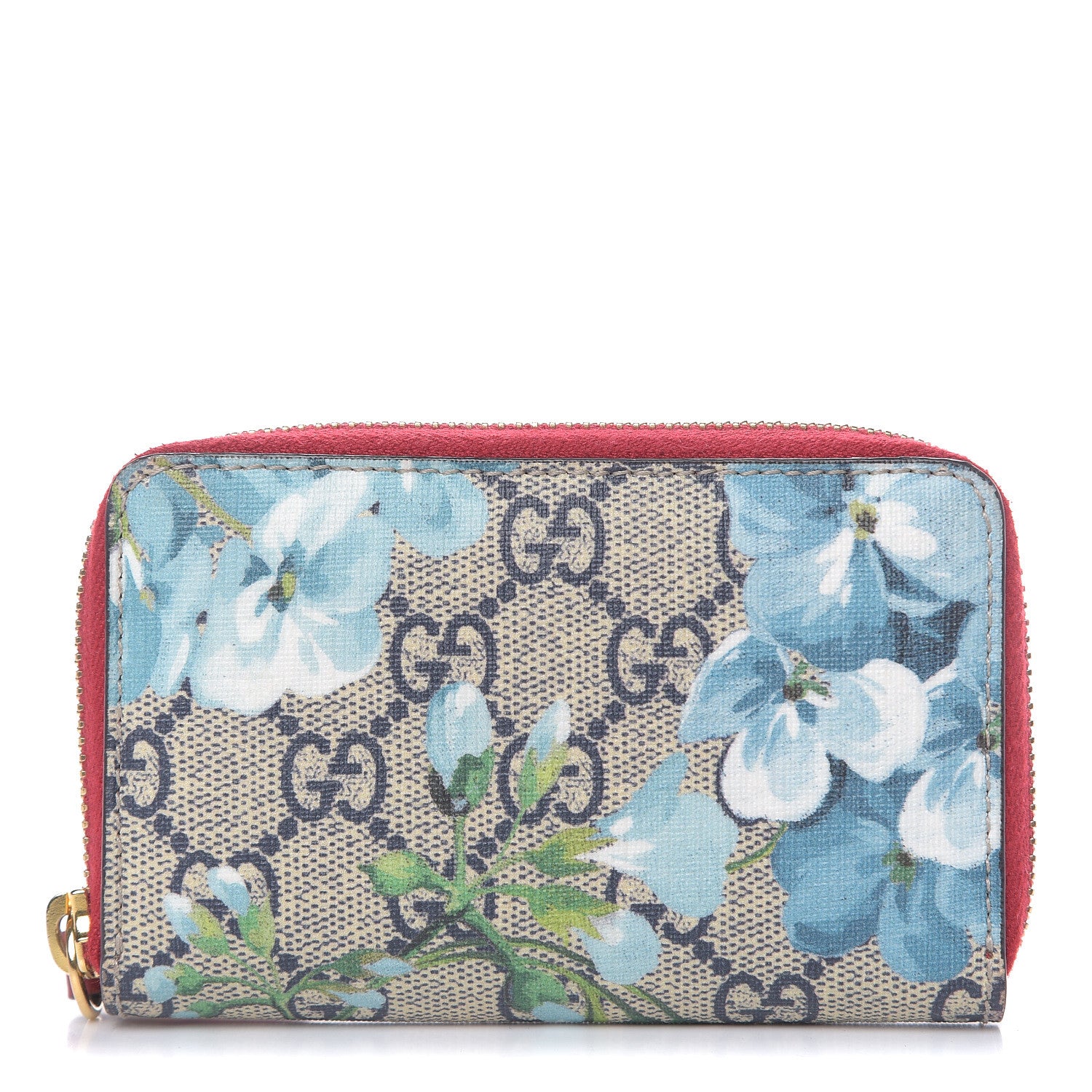 Gucci GG Supreme Monogram Blooms Zip Around Card Case Wallet Beige Blue Navy Hibiscus Red 1 of 8