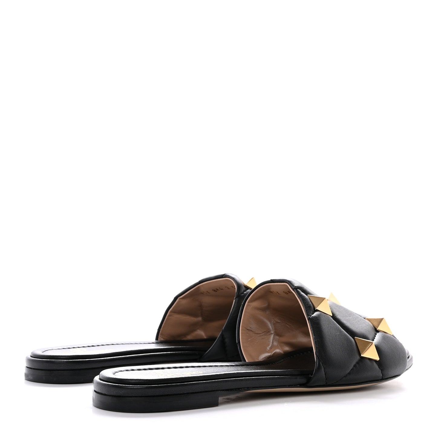 Nappa Roman Stud Flat Slide Sandals 39.5 Black