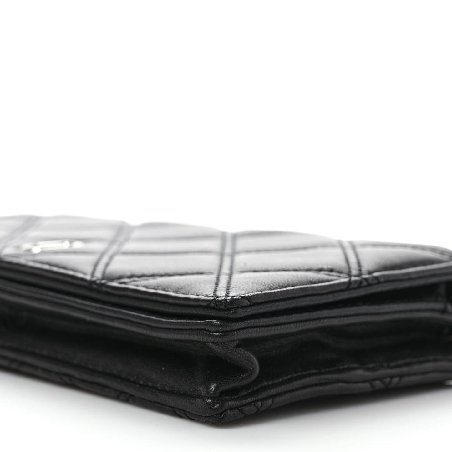 Calfskin Quilted Long Wallet Bag Black