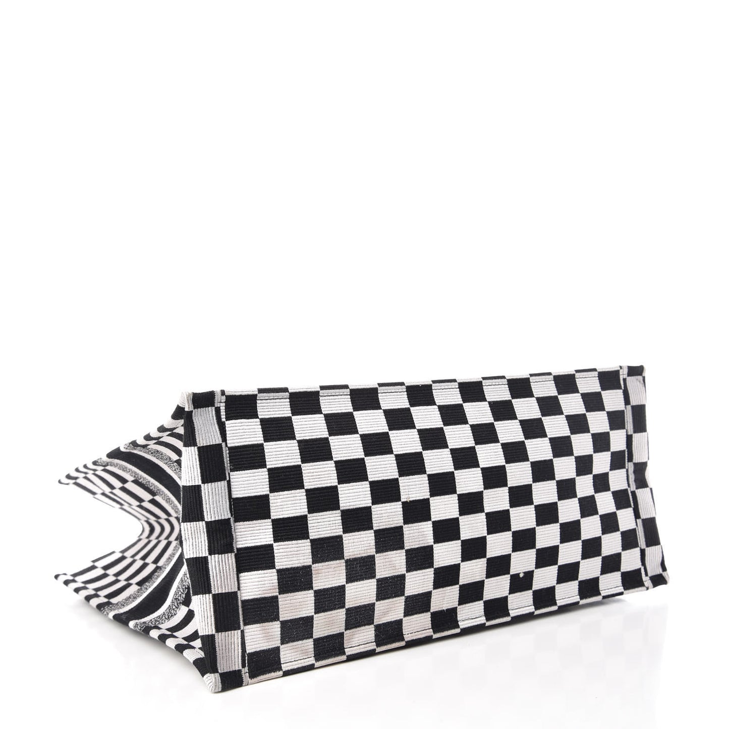Canvas Embroidered Checkered Book Tote Black White