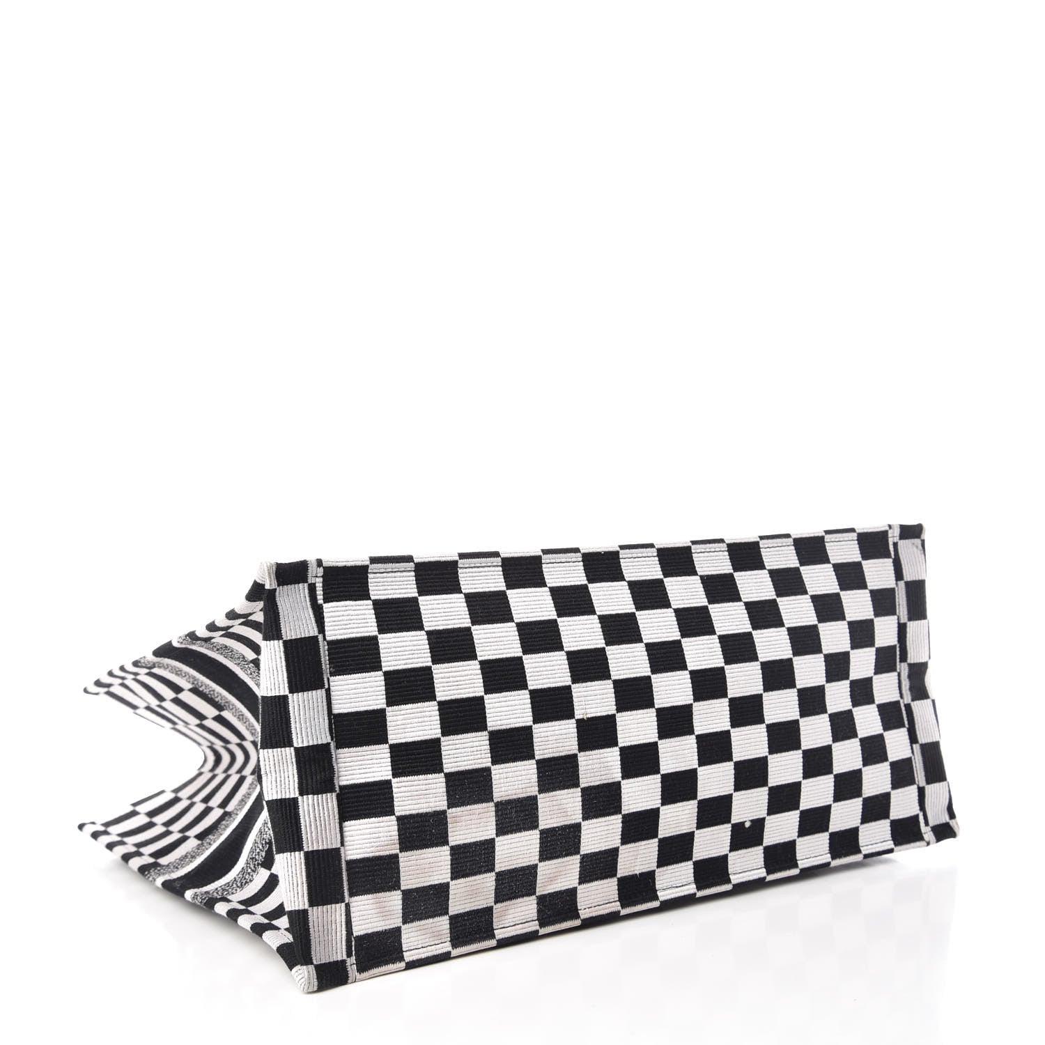 Christian Dior Canvas Embroidered Checkered Book Tote Black White 4 of 11