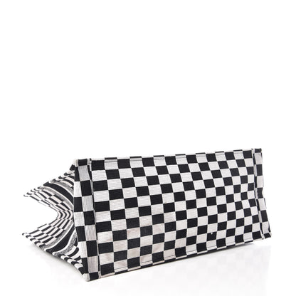 Christian Dior Canvas Embroidered Checkered Book Tote Black White 4 of 11
