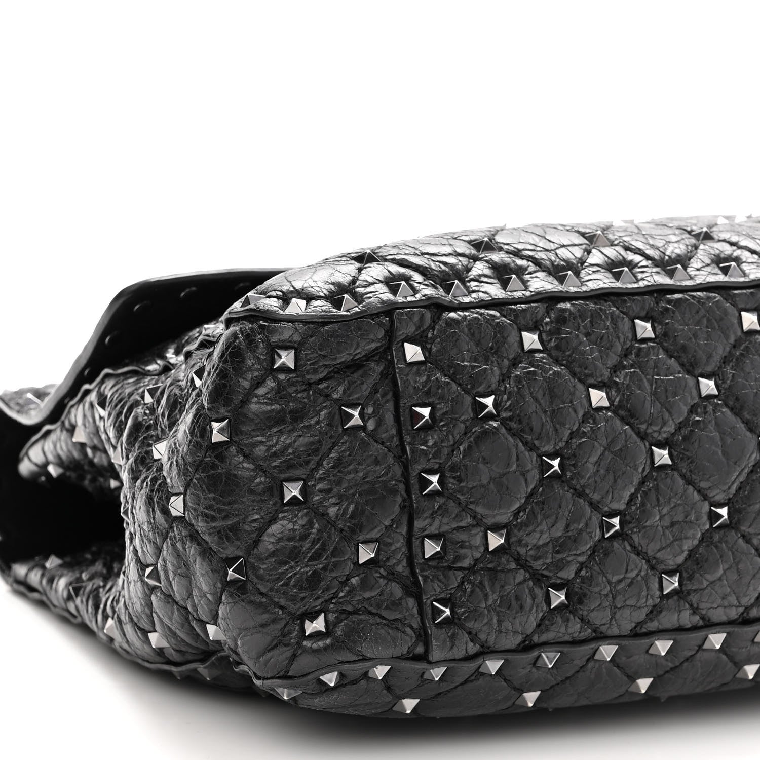 Valentino Garavani Craquele Nappa Large Rockstud Spike Shoulder Bag Black 8 of 9