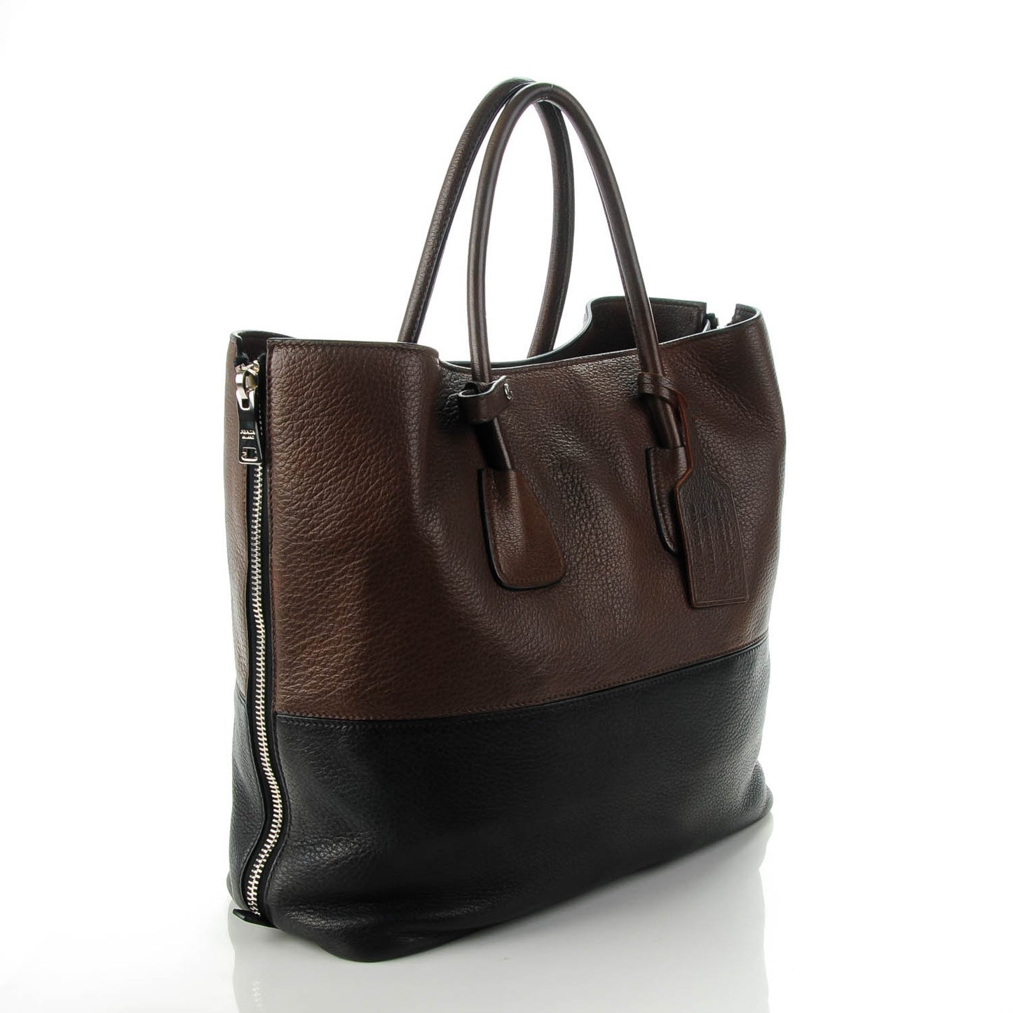 Cervo Deerskin Bi-Color Zipper Detail Tote Black Bruciato