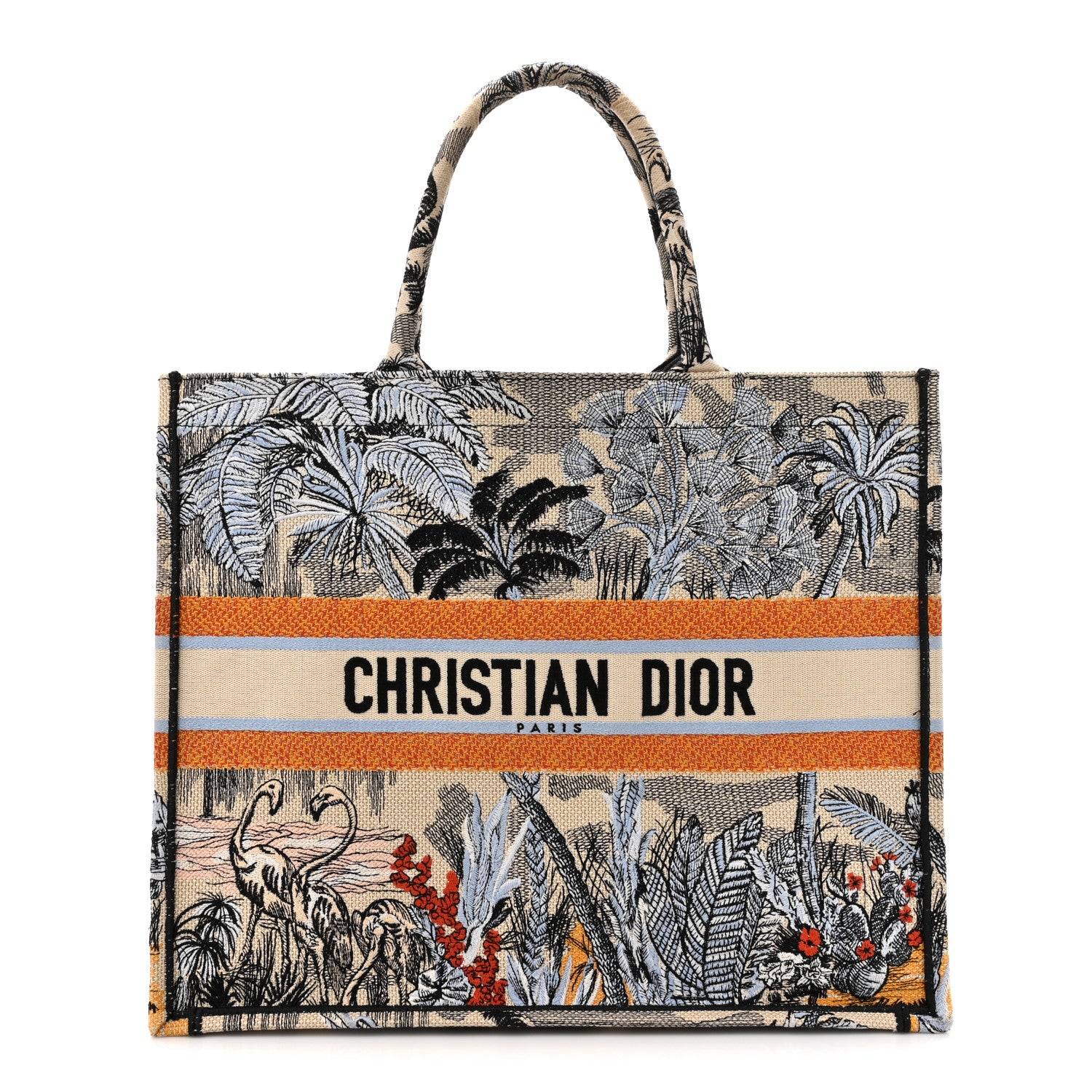Christian Dior Canvas Embroidered Large Palm Tree Toile De Jouy Book Tote Multicolor 1 of 12