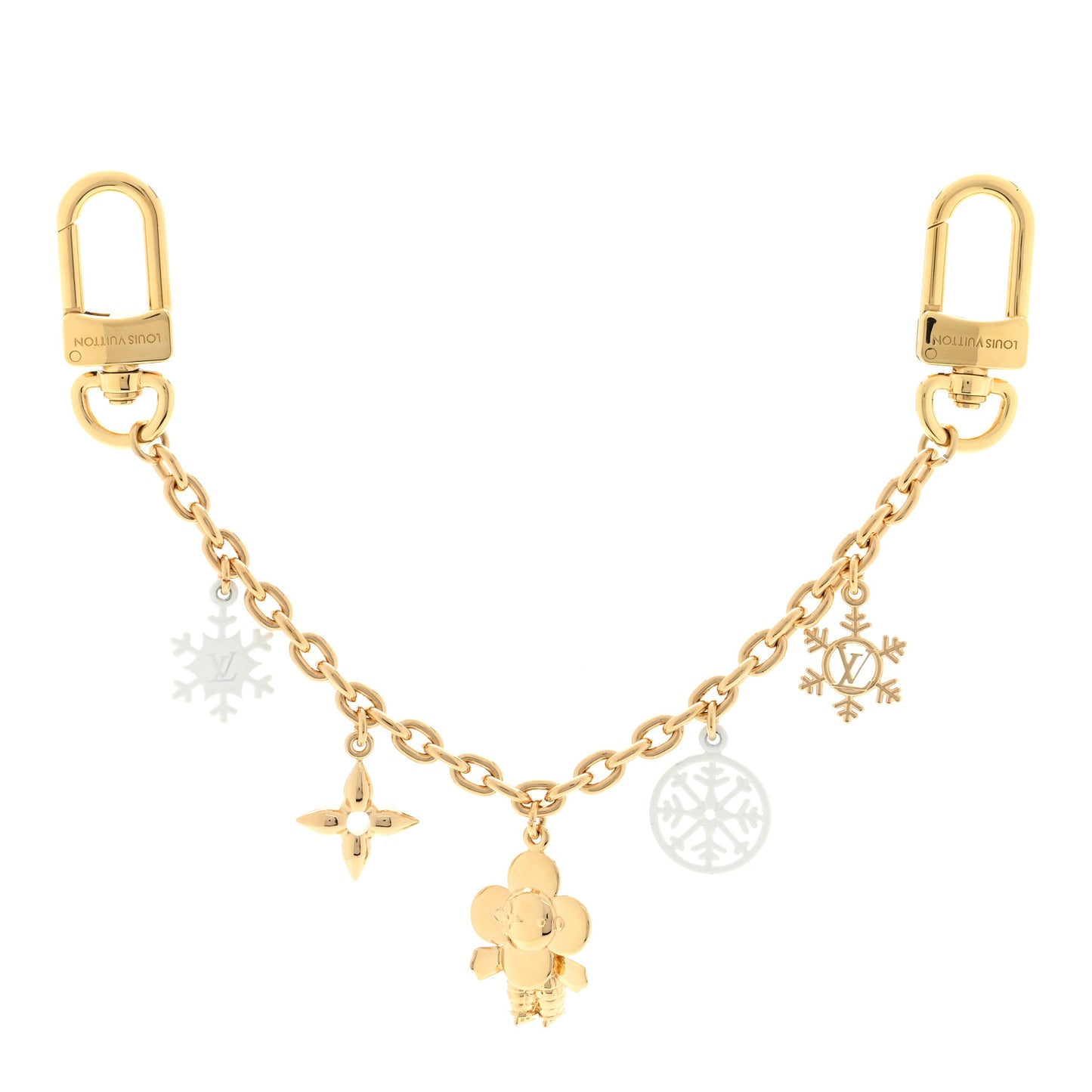 Brass Enamel Fleur De Monogram Bag Charm Chain Gold