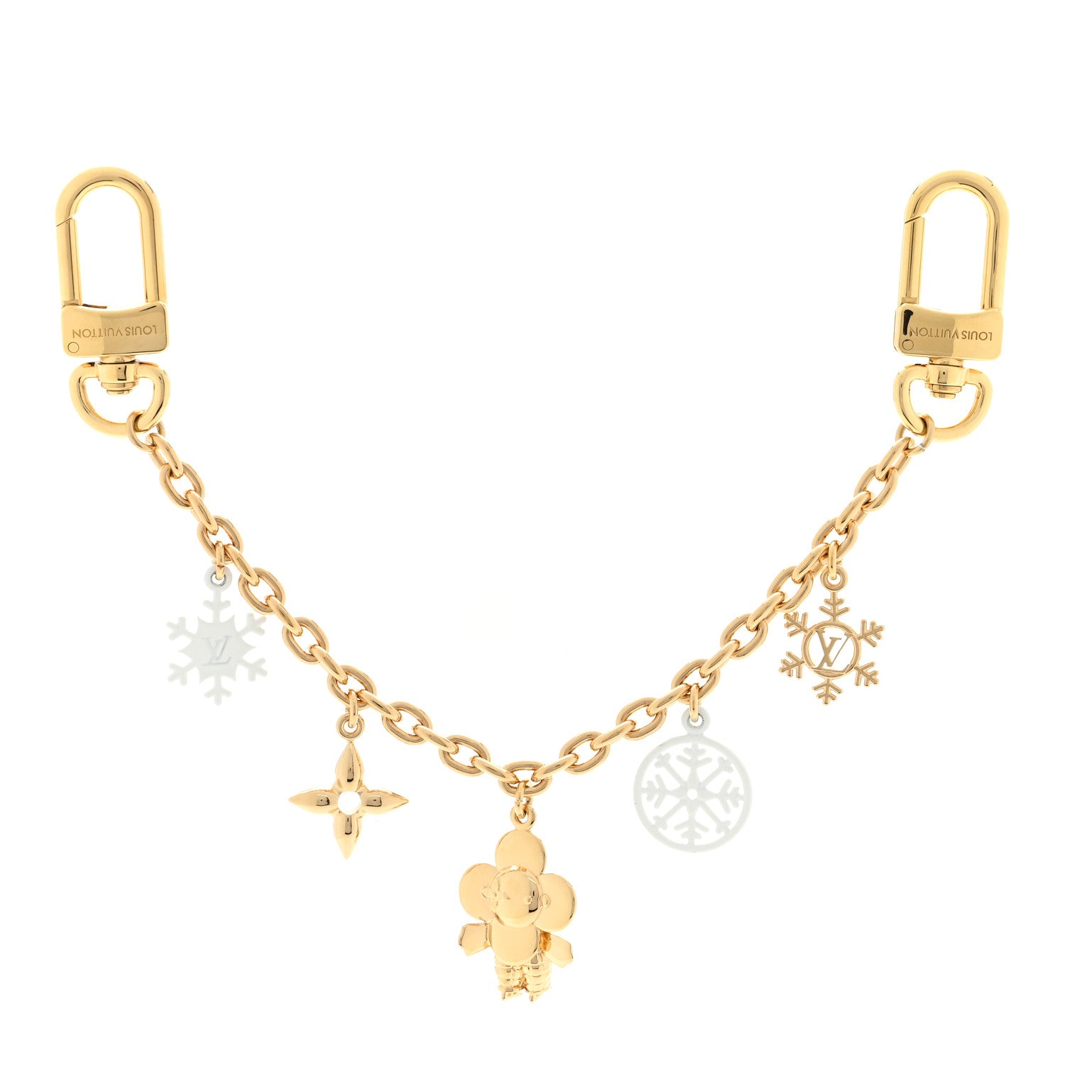 Louis Vuitton Brass Enamel Fleur De Monogram Bag Charm Chain Gold 1 of 3