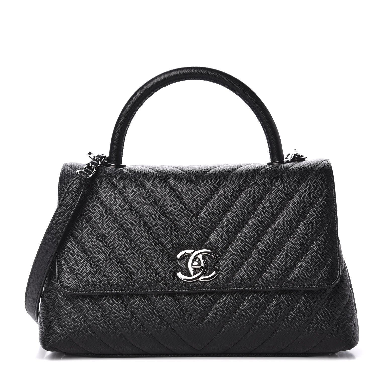 Chanel Caviar Chevron Quilted Small Coco Handle Flap Black 1 of 10