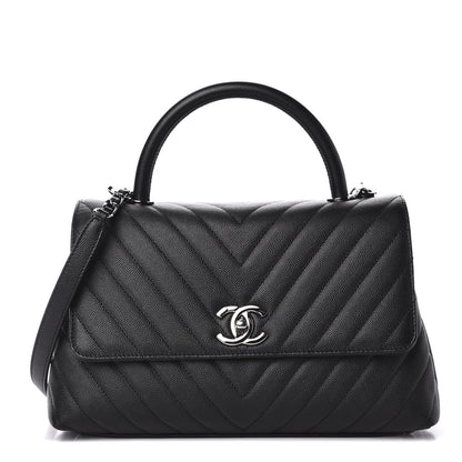 Chanel Caviar Chevron Quilted Small Coco Handle Flap Black 1 of 10