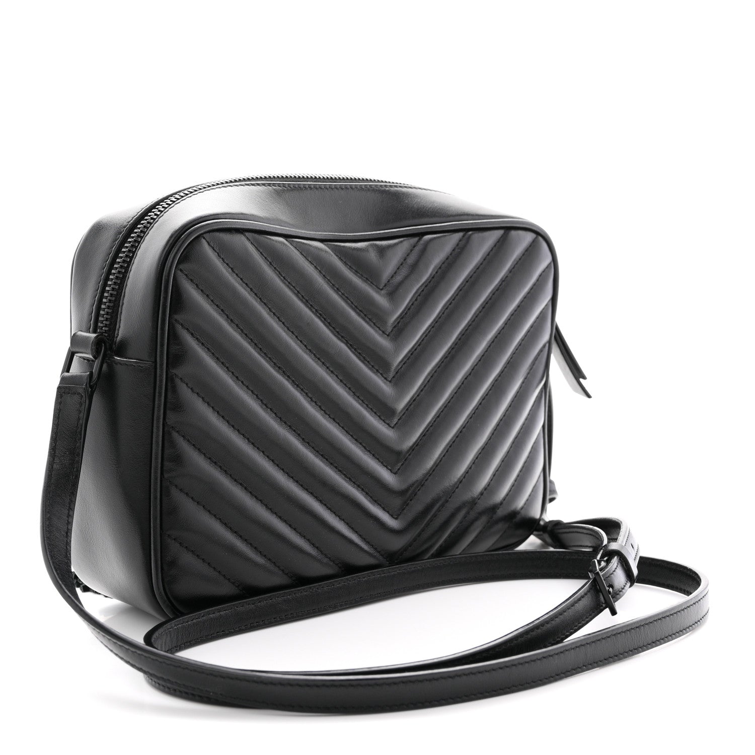 Saint Laurent Calfskin Matelasse Monogram Monochrome Lou Camera Bag Black 3 of 13