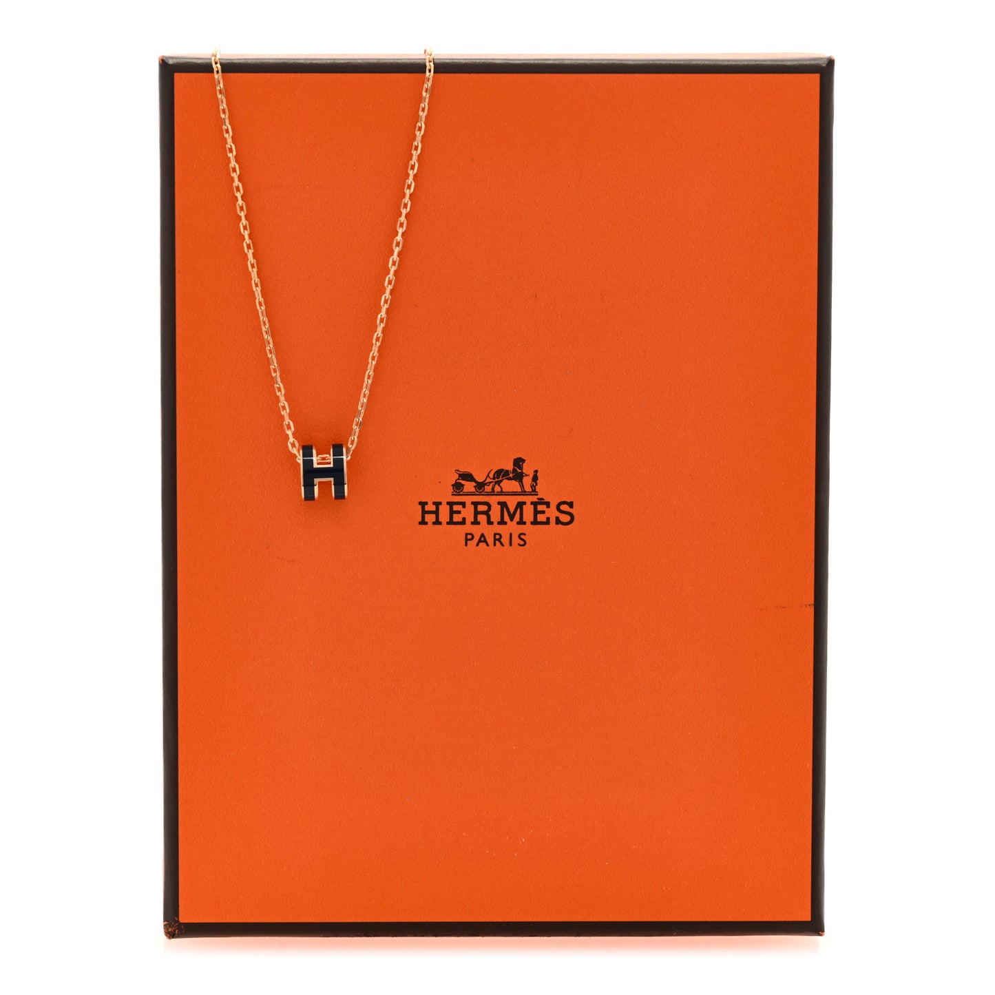 Lacquered Rose Gold Mini Pop H Pendant Necklace Navy Bleu