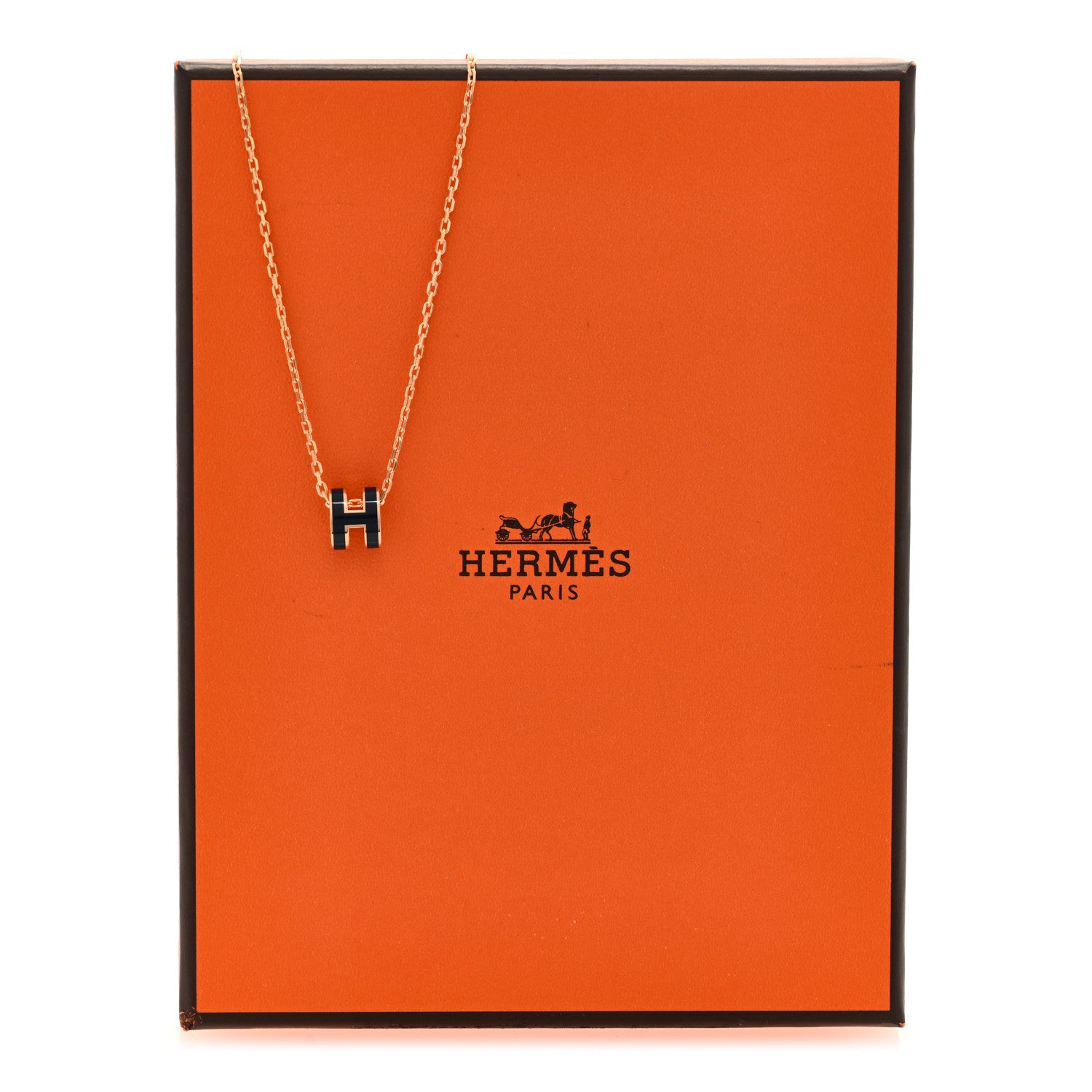 Hermes Lacquered Rose Gold Mini Pop H Pendant Necklace Navy Bleu 6 of 6