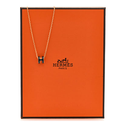 Hermes Lacquered Rose Gold Mini Pop H Pendant Necklace Navy Bleu 6 of 6