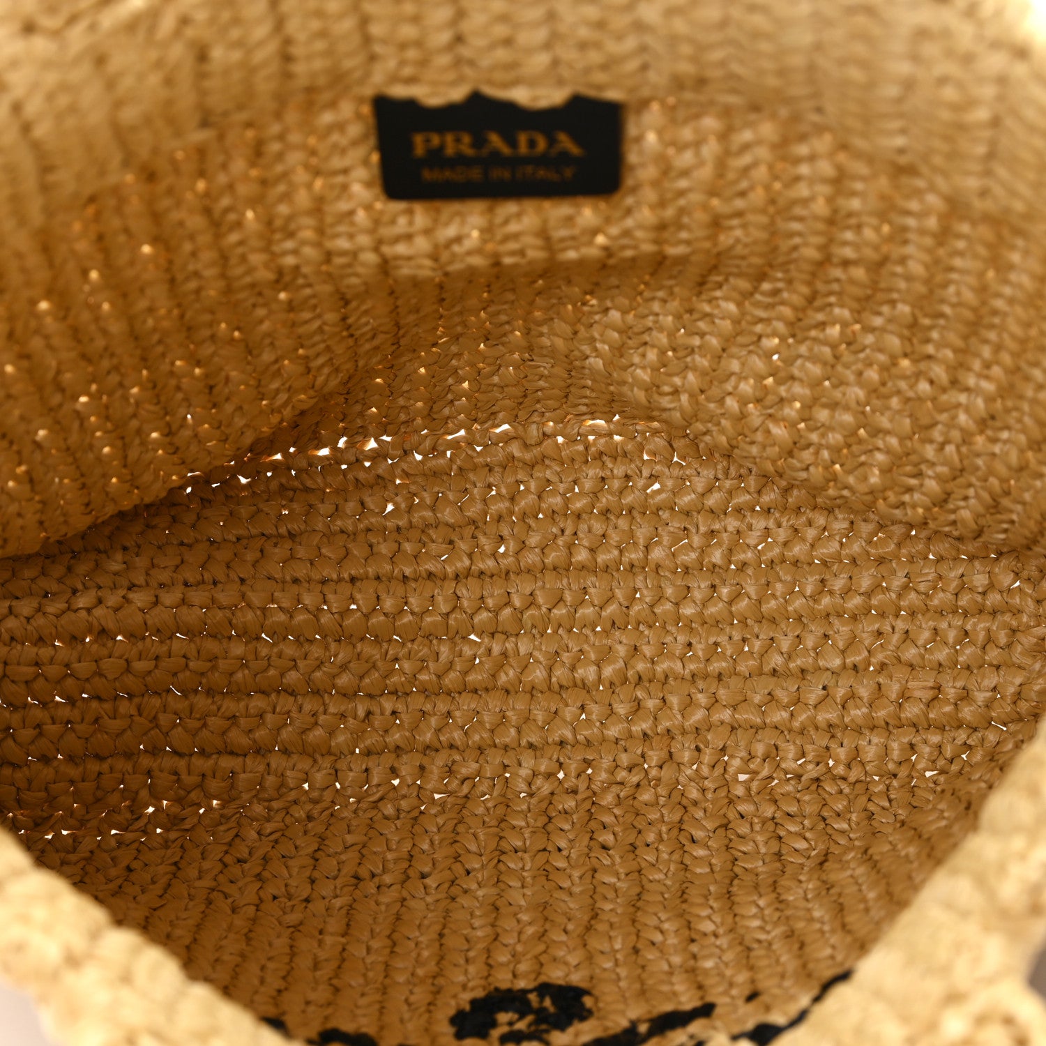 Prada Yarn Raffia Effect Crochet Embroidered Small Logo Tote Naturale 5 of 12