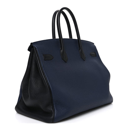 Hermes Togo Bi-Color Horseshoe Birkin 35 Bleu Nuit Black 3 of 10