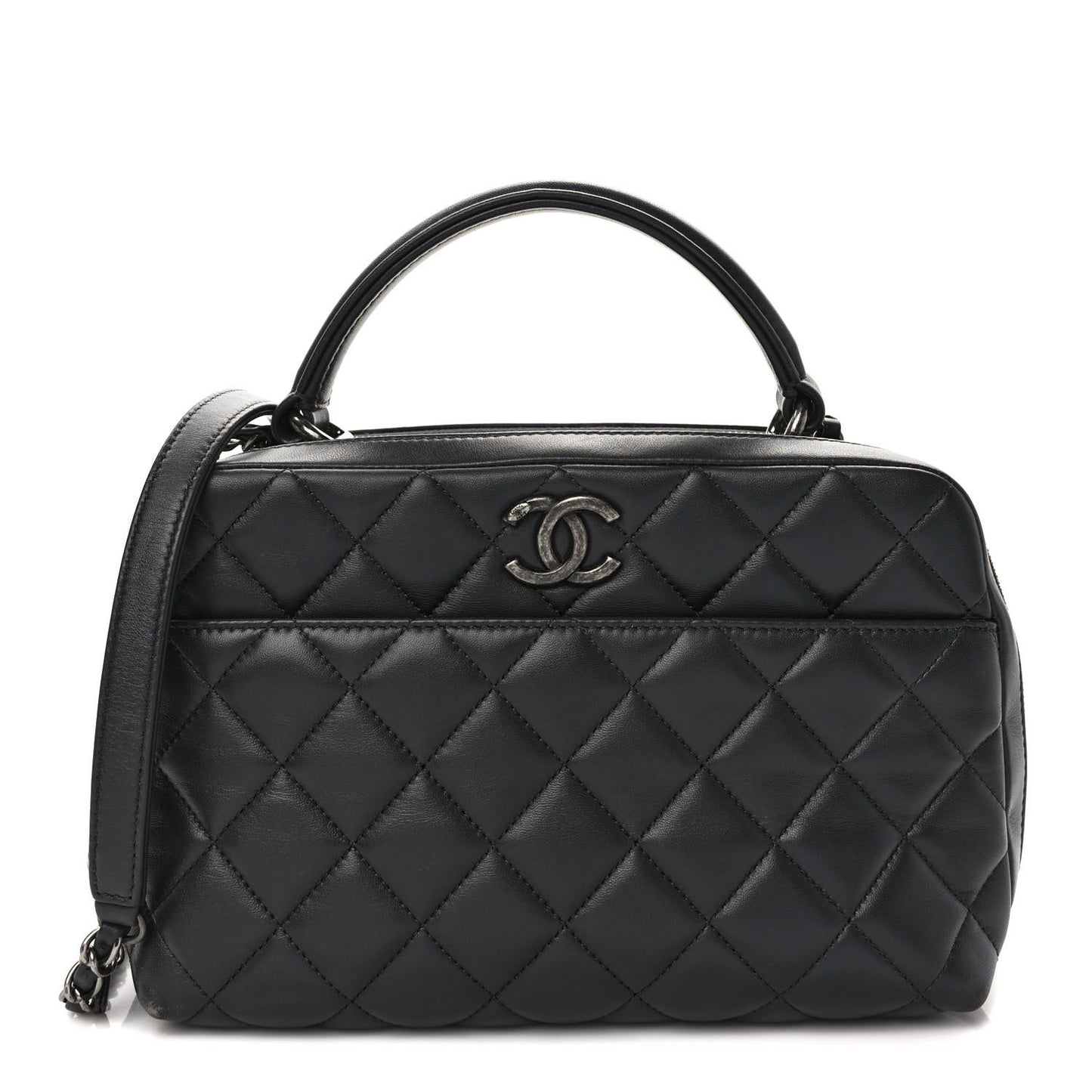 Lambskin Quilted Medium Trendy CC Bowling Bag Dark Grey