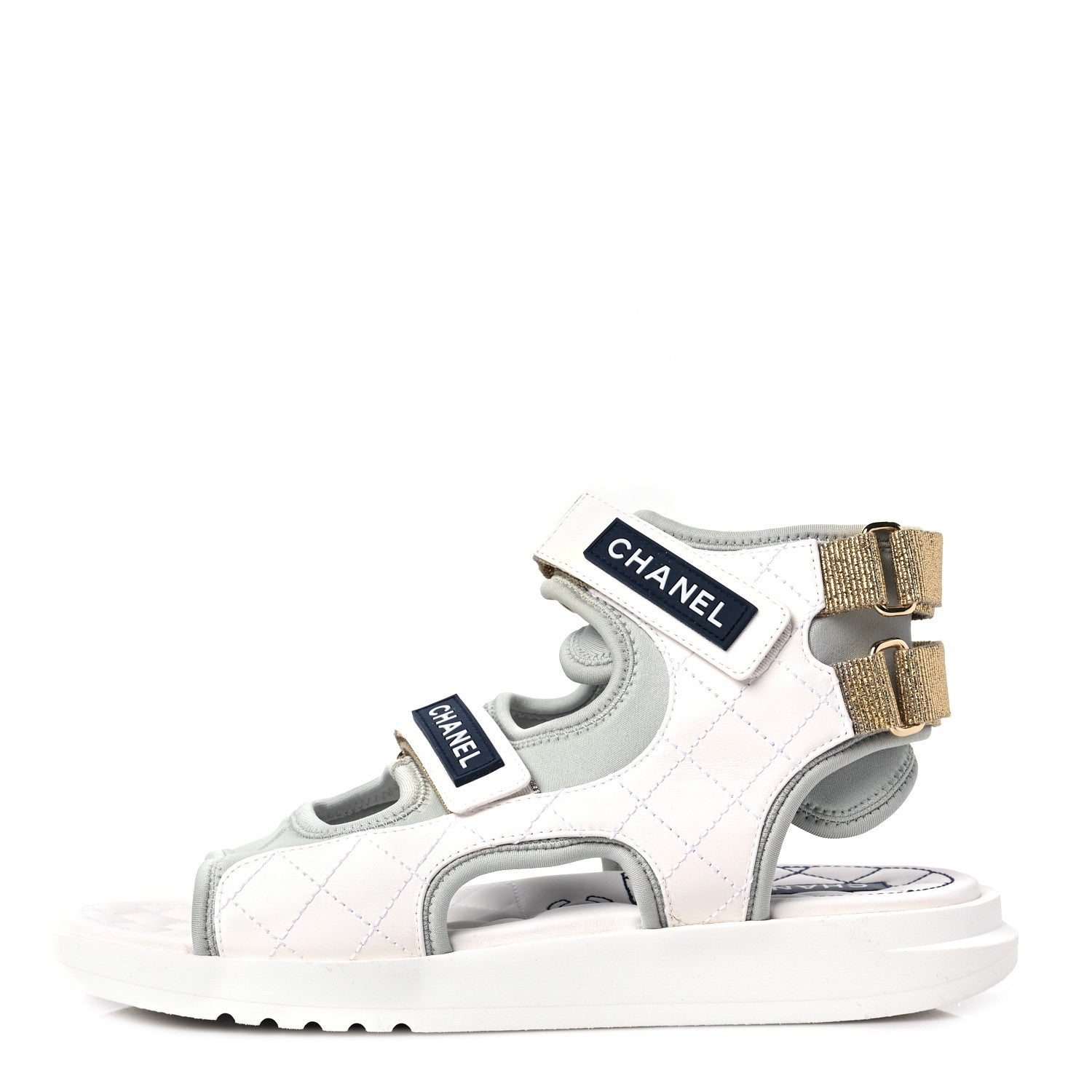 Chanel Goatskin Fabric Gladiator Sandals 40 White Light Grey Navy Blue 1 of 8