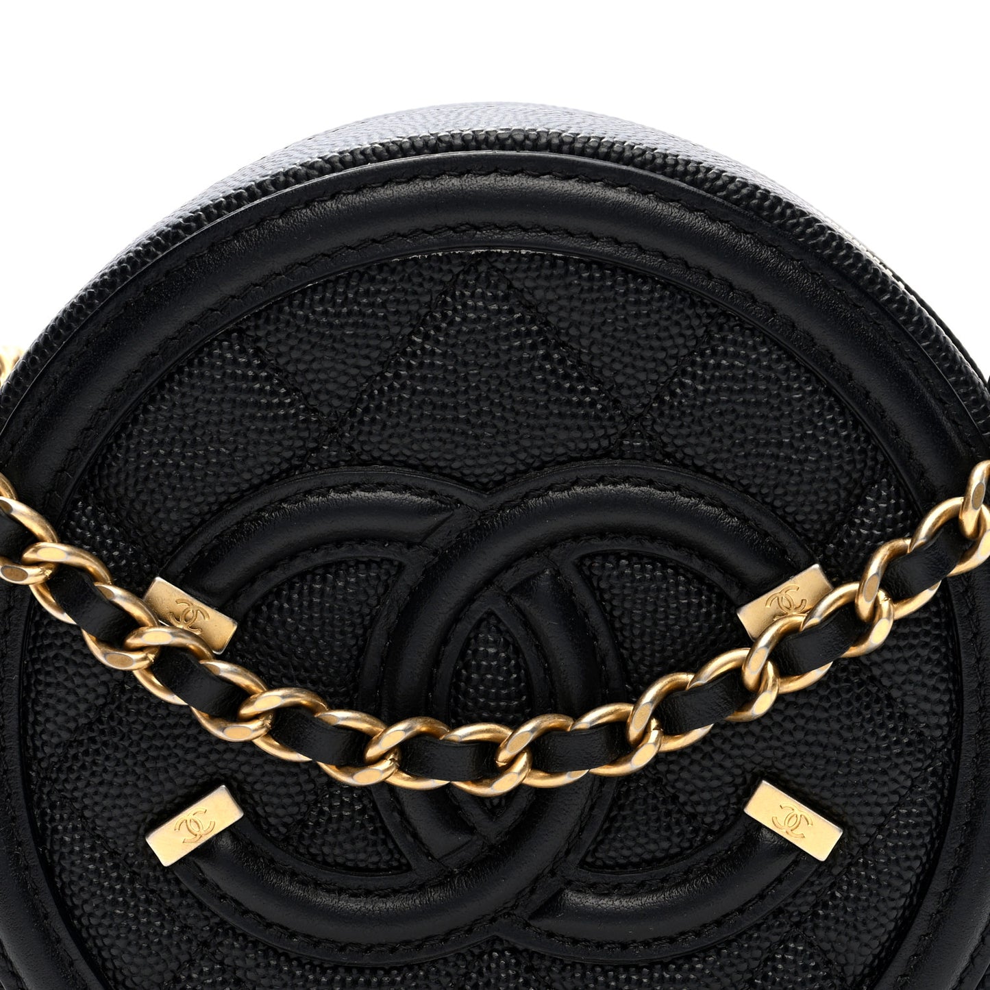 Caviar Quilted Round Filigree Crossbody Black