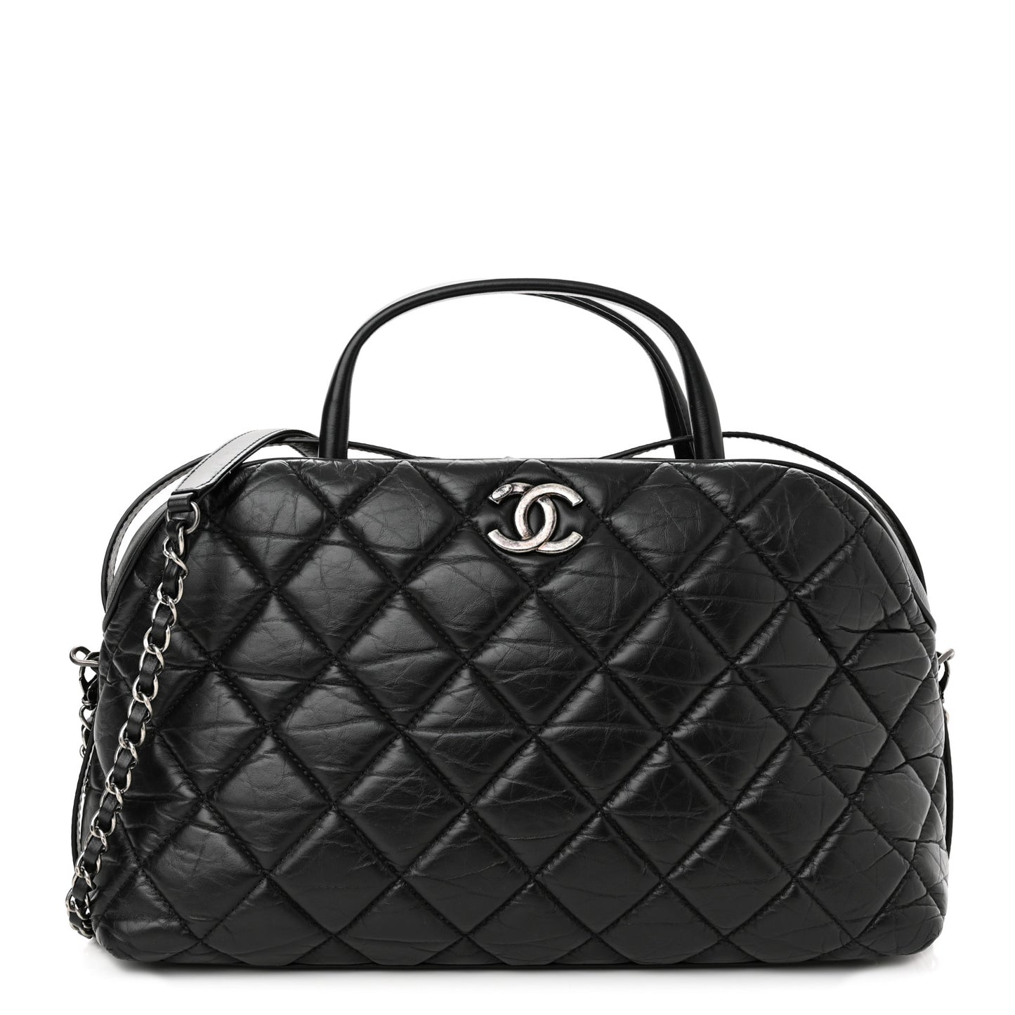 Aged Calfskin Small Bowling Bag Black