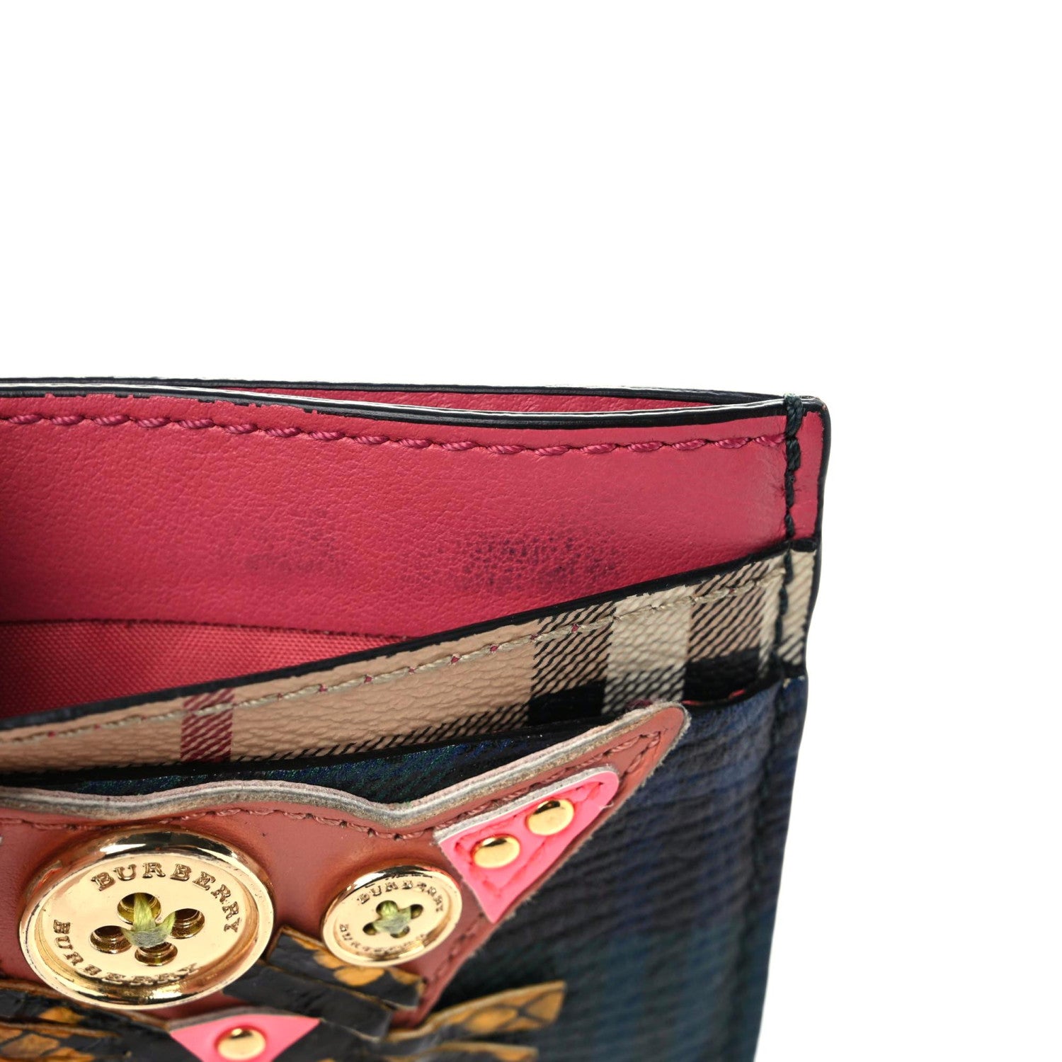Burberry Calfskin Haymarket Check Cat Appliqué Card Case Multicolor 13 of 16