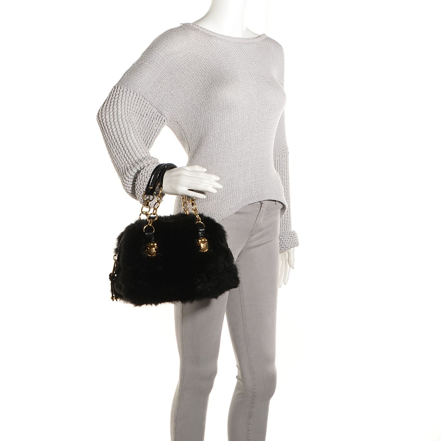 Rabbit Fur Suede Satchel Black