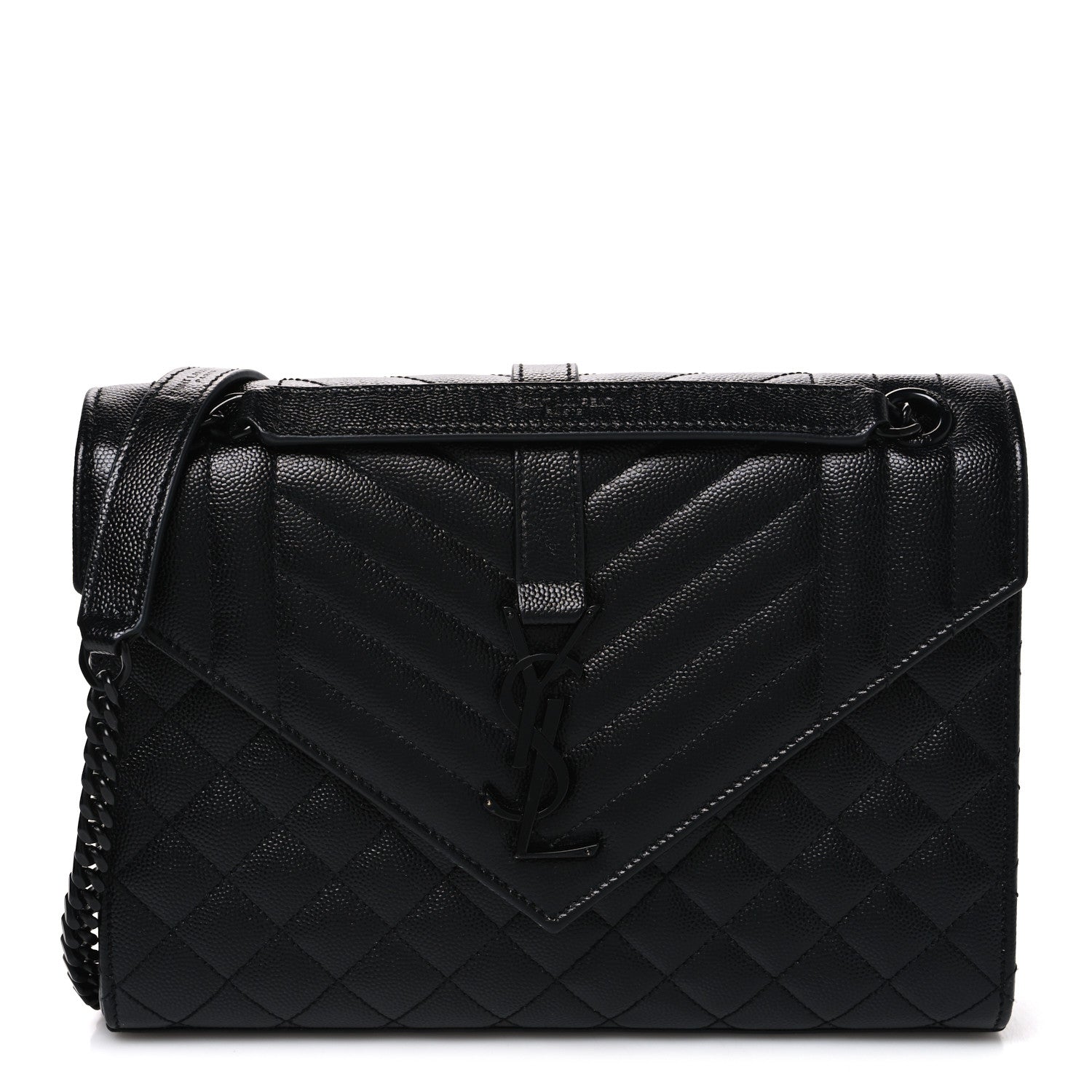 Saint Laurent Grain De Poudre Textured Mixed Matelasse Triquilt Medium Monogram Monochrome Satchel Black 1 of 10