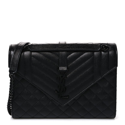 Saint Laurent Grain De Poudre Textured Mixed Matelasse Triquilt Medium Monogram Monochrome Satchel Black 1 of 10