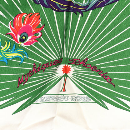 Hermes Silk Mythiques Phoenix Coloriage Scarf 90 Blanc Vert Rouge 2 of 4