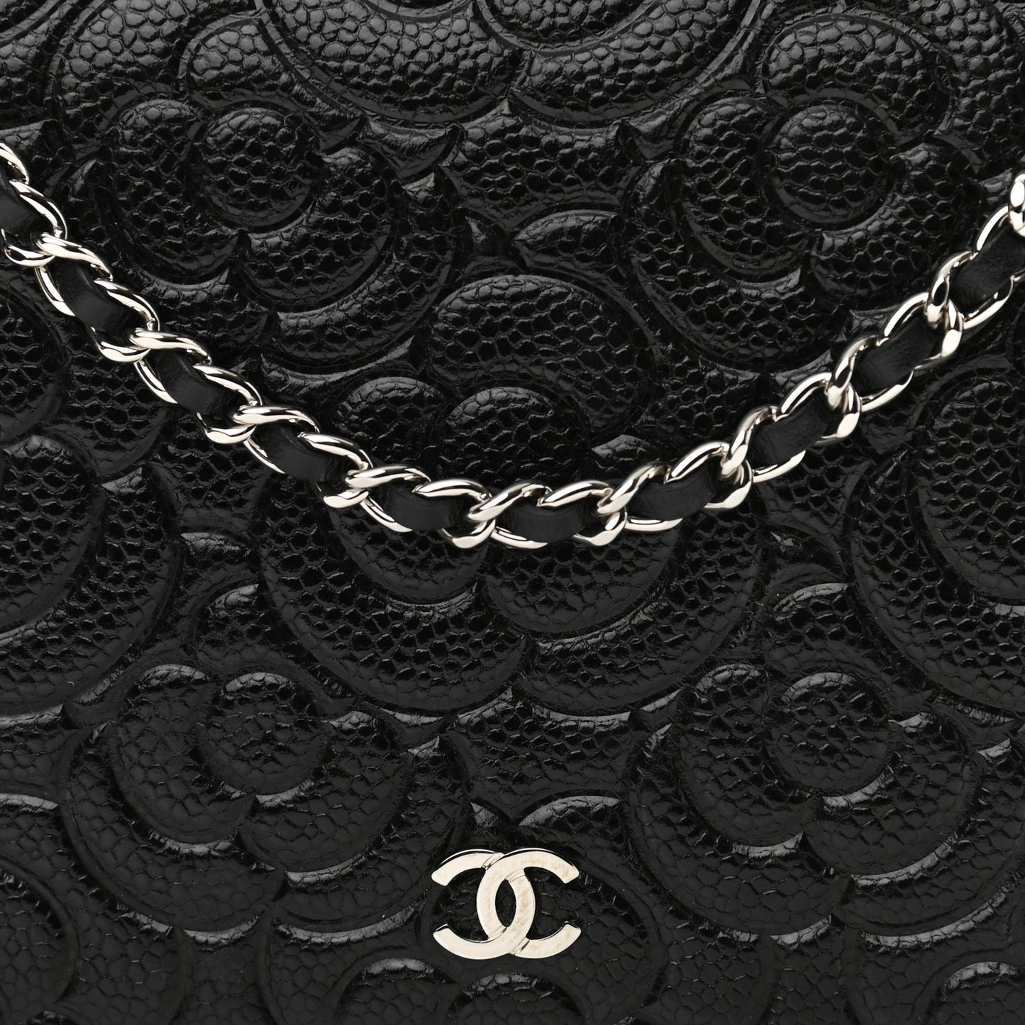 Caviar Camellia Embossed Wallet On Chain WOC Black