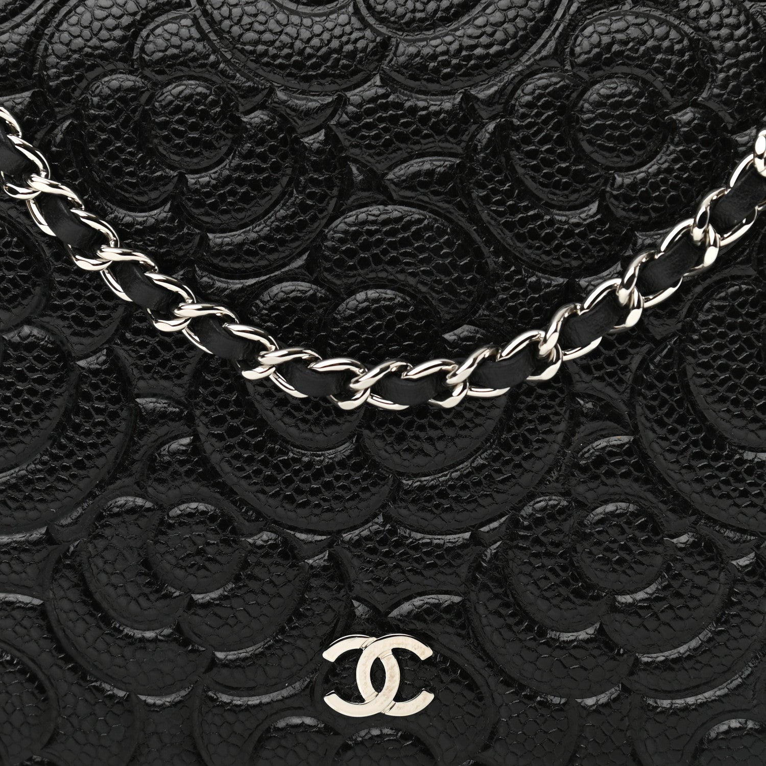 Chanel Caviar Camellia Embossed Wallet On Chain WOC Black 9 of 11