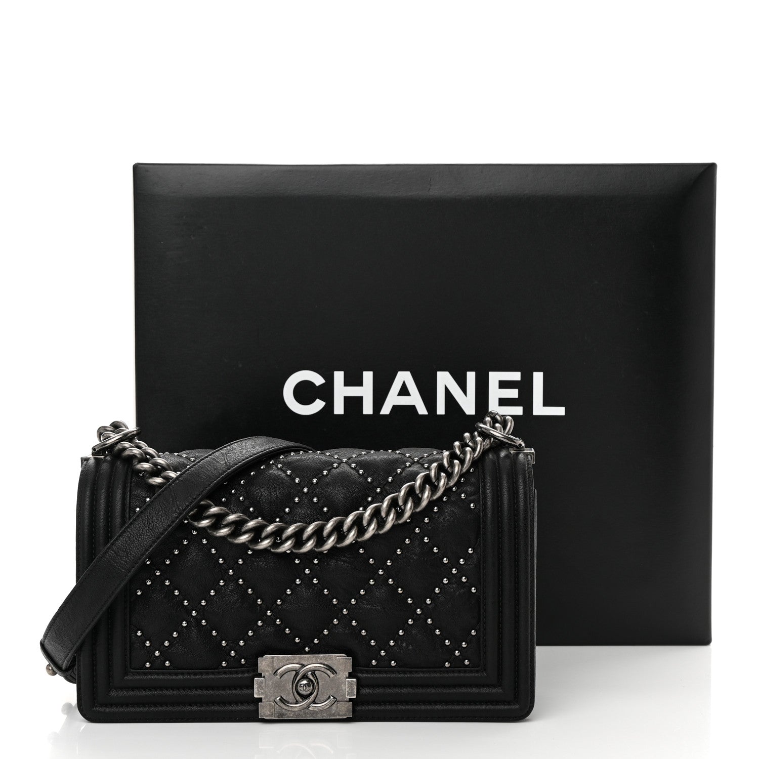 Chanel Crumpled Lambskin New Medium Studded Boy Flap Black 12 of 12