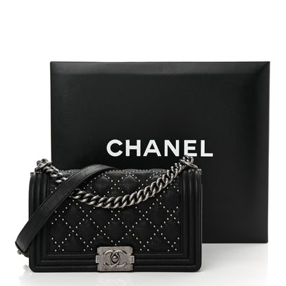 Chanel Crumpled Lambskin New Medium Studded Boy Flap Black 12 of 12