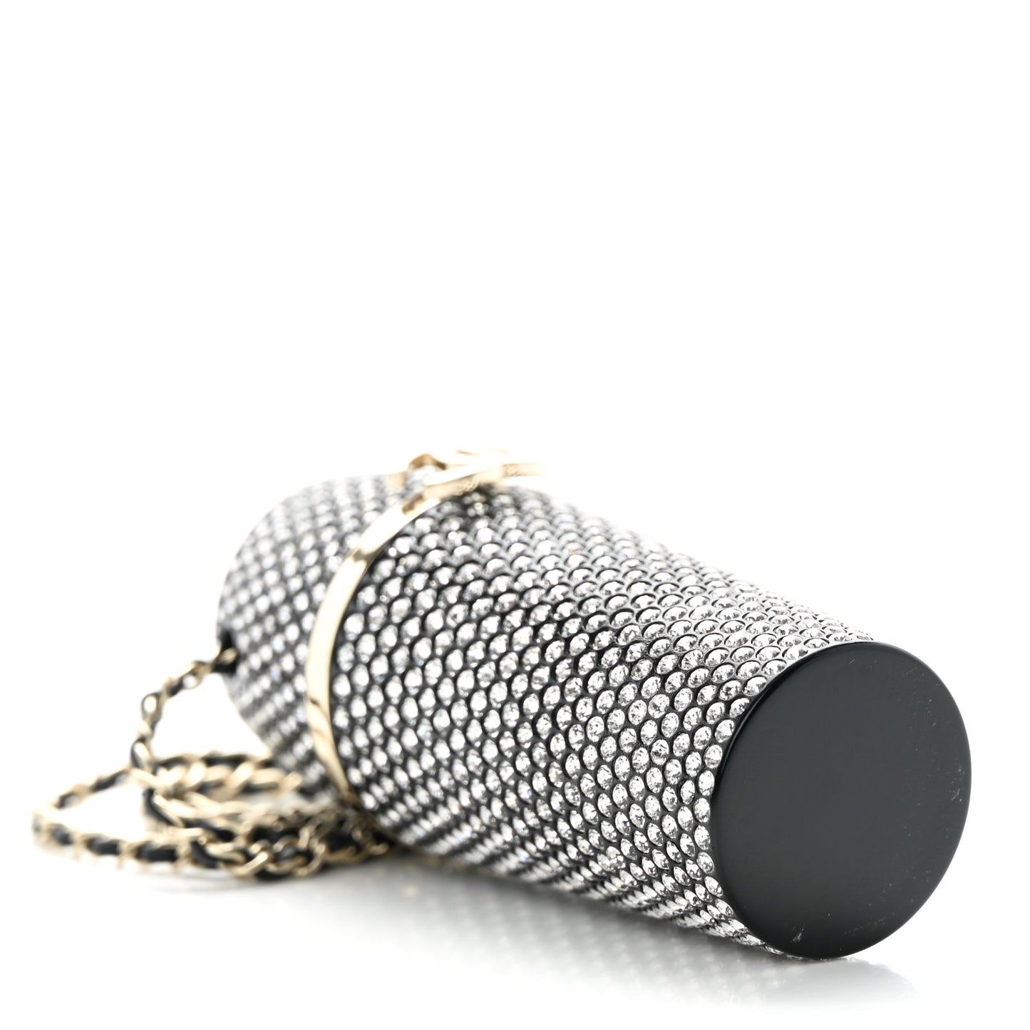 Metal Resin Lambskin Crystal Lipstick Case Long Necklace On Chain Silver Black Gold