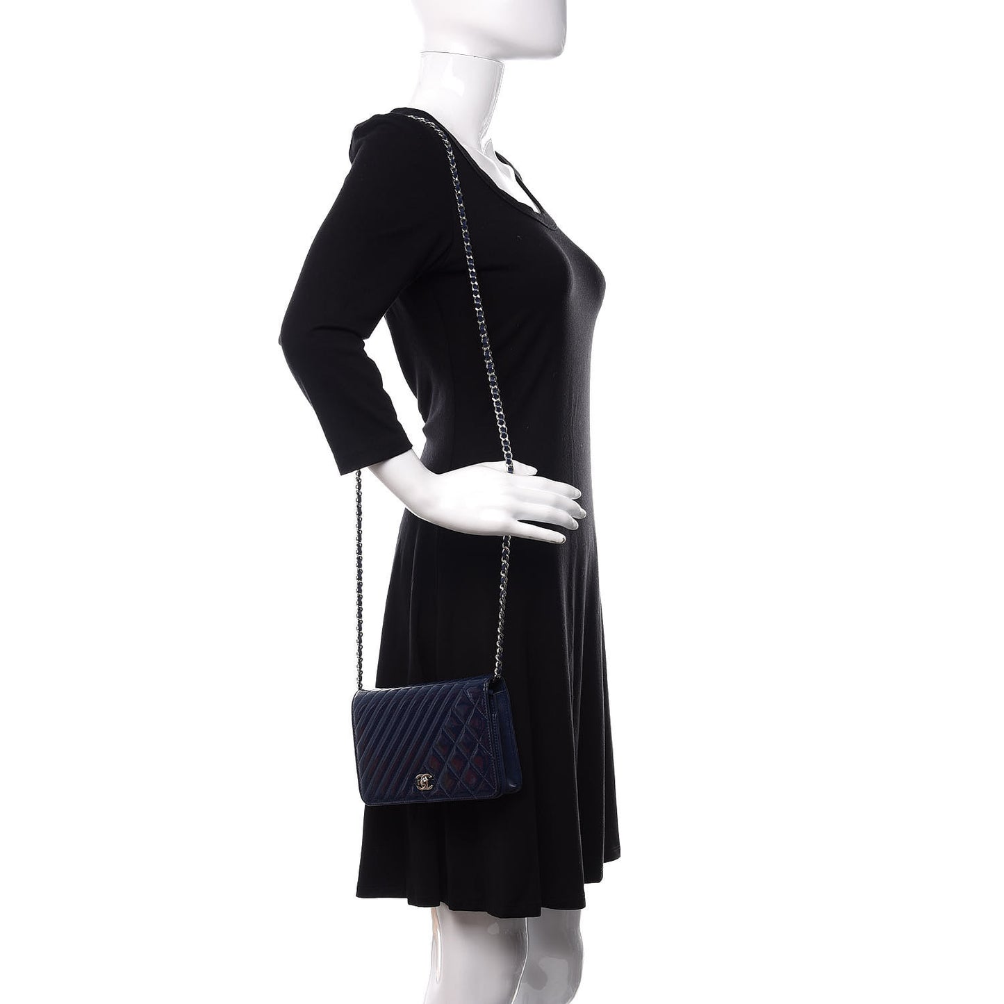 Patent Quilted Coco Boy Wallet On Chain WOC Blue